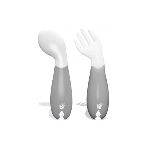 Baby jem fork and spoon set grey and white color Baby jem fork and spoon set grey and white color