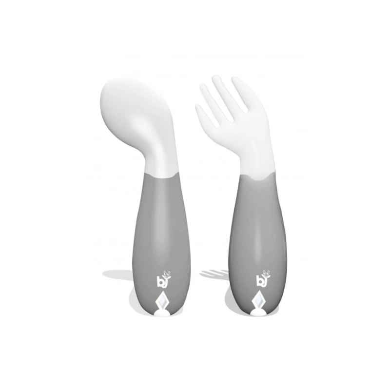Baby jem fork and spoon set grey and white color - BabyJem