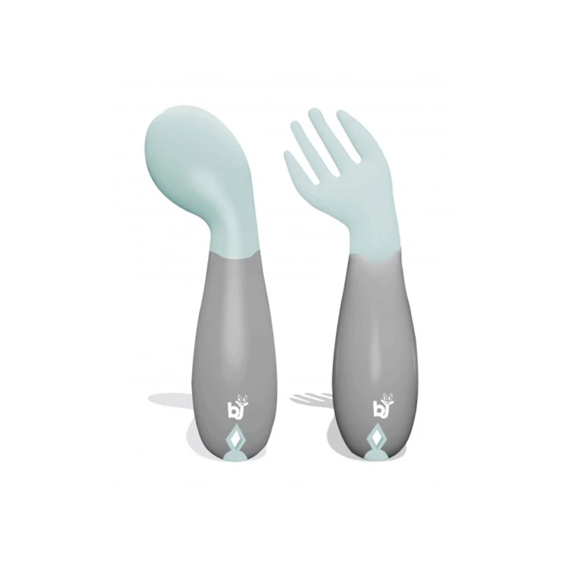 Baby jem fork and spoon set blue and grey color - BabyJem