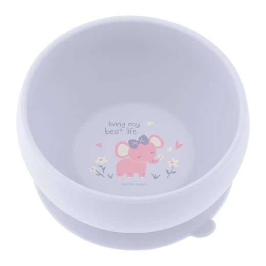 Stephen Joseph Silicone Bowl, Elephant Design, Light Purple Color