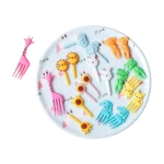 شوكة فواكه على شكل حيوانات كرتونية، بألوان عشوائية ، 10 قطع