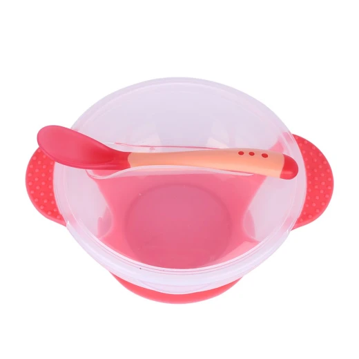 Baby Feeding Suction Bowl Set With Slip-resistant Sensing Spoon, Pink Color Baby Feeding Suction Bowl Set With Slip-resistant Sensing Spoon, Pink Color