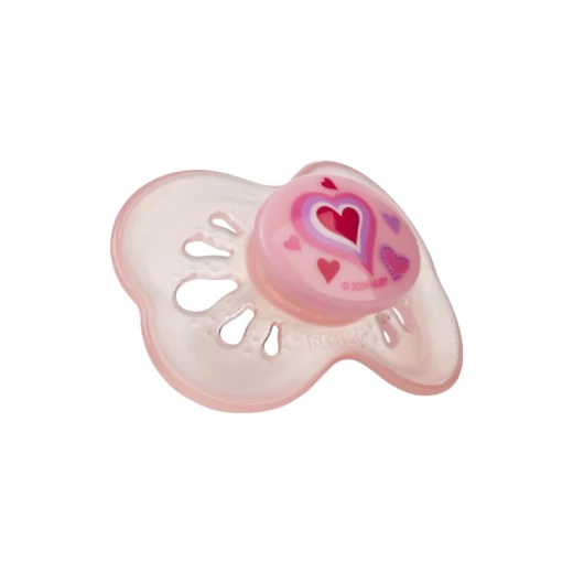 Nuby Colored Butterfly Pacifier With Oval Baglet (6-18Months) - زهري Nuby Colored Butterfly Pacifier With Oval Baglet (6-18Months) - زهري