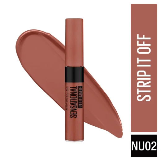 أحمر شفاه سائل غير لامع من Maybelline New York NU02 تغطية كاملة يدوم طويلاً 7 مل لون الشفاه - ميبلين نيو يورك - Image 2