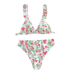 Floral Ruffle Trim Bikini Swimsuit , Small Size