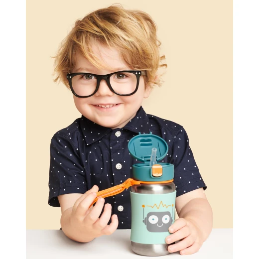 Skip Hop Spark Style Stainless Steel Straw Bottle, Robot Design, 350 Ml - Skip Hop - Image 3