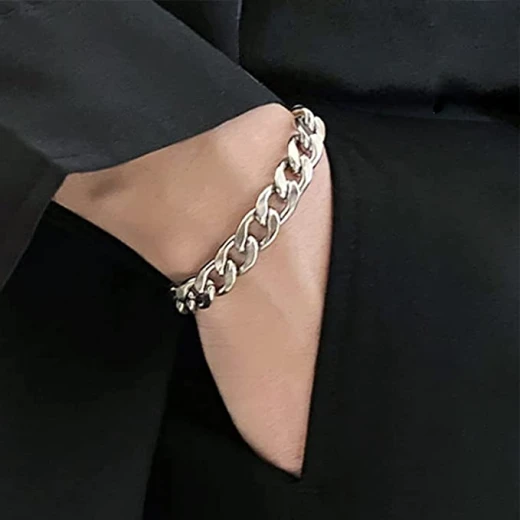 سوار سلسلة الكوبية الفولاذ المقاوم للصدأ, باللون الفضي - Image 2
