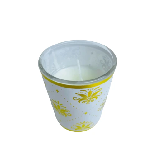 شمعة معطرة زجاجية، تصميم أوراق الشجر، باللون الذهبي - Image 2