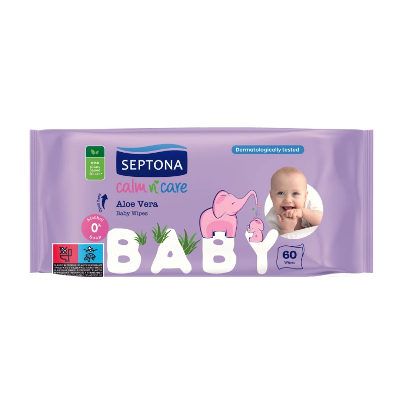 Septona Baby Wipes With Aloe Vera, 60 Pieces - Septona