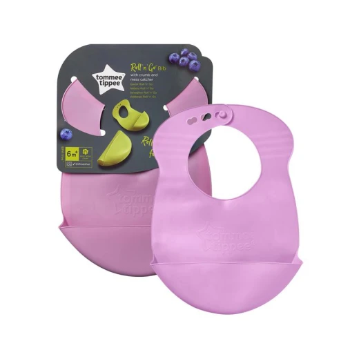 Tommee Tippee Roll & Go Silicone Baby Bib (7m+) Crumb Catcher, Easy Clean, BPA Free Purple Color Tommee Tippee Roll & Go Silicone Baby Bib (7m+) Crumb Catcher, Easy Clean, BPA Free Purple Color