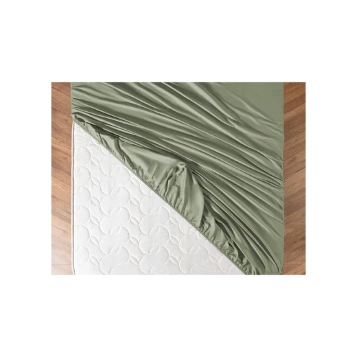 Madame Coco Ciel Double-Size Satin Fitted Sheet, Khaki Color - Madame COCO - Image 3