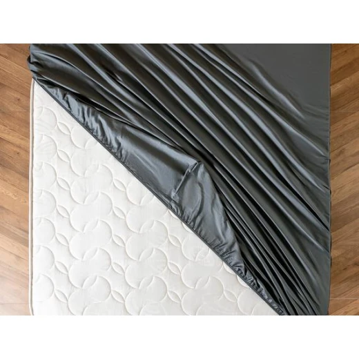 Madame Coco Ciel Double-Size Satin Fitted Sheet, Dark Grey Color - Madame COCO - Image 2