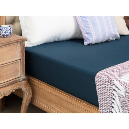 Madame Coco Eloise Ranforce Fitted Sheet Single, Dark Blue Color, Size 160*200 Madame Coco Eloise Ranforce Fitted Sheet Single, Dark Blue Color, Size 160*200
