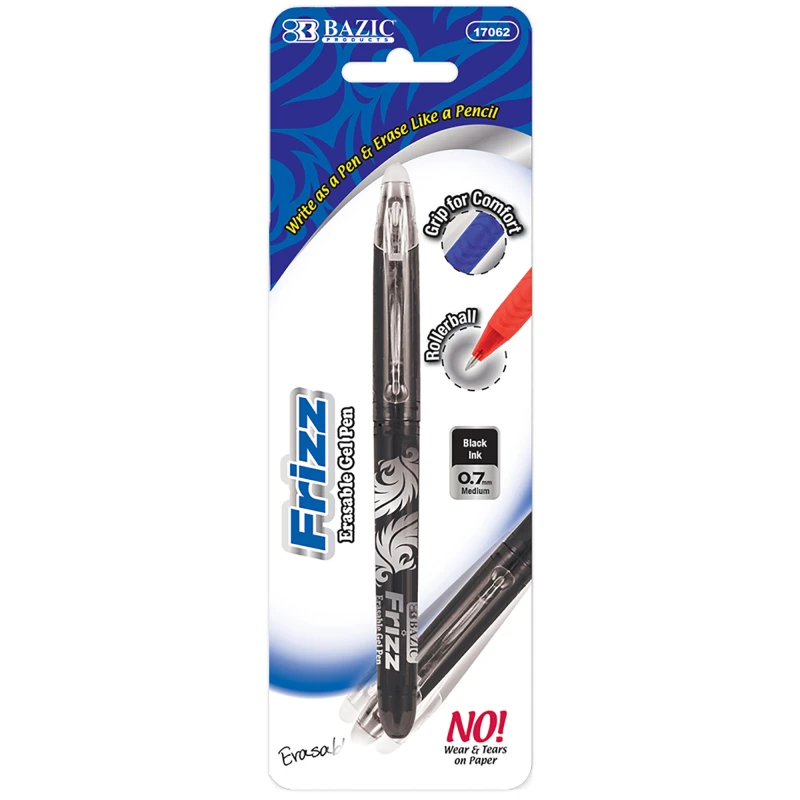 Bazic Frizz Black Erasable, Gel Pen with Grip - Bazic