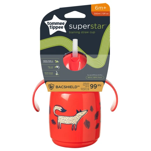 Tommee Tippee Superstar Training Straw Cup 6m+ 300ml - Red Tommee Tippee Superstar Training Straw Cup 6m+ 300ml - Red