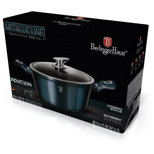 Berlinger Haus Metallic Deep Frypan With Lid, Aquamarine, 24 Cm - Berlinger Haus - Image 2
