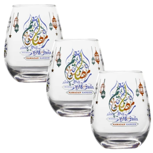 اكواب رمضان الزجاجية للشرب, 350 مل ,3 قطع اكواب رمضان الزجاجية للشرب, 350 مل ,3 قطع