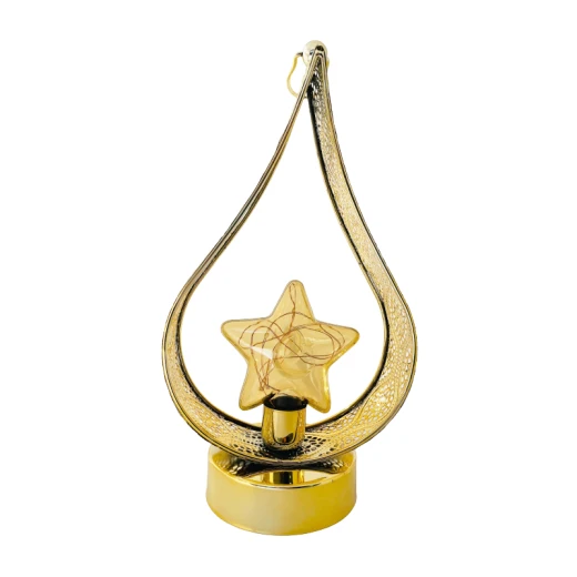 Ramadan Metal Lantern, Star Design, Gold Color, 30*14.5 cm - Image 2