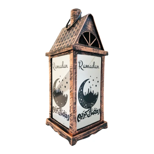فانوس زينة ليد, بتصميم منزل رمضان كريم, باللون البرونزي, 35*15 سم