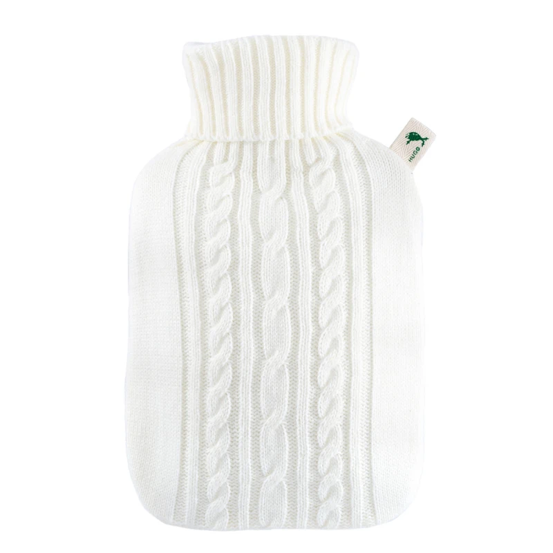 Hugo Frosch Hot Water Bottle - White Knitted Cover - Hugo Frosch