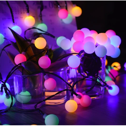 حبل إضاءة زينة رمضان ، بتصميم كرات صغيرة ، بالوان متنوعة, 3.80 متر
