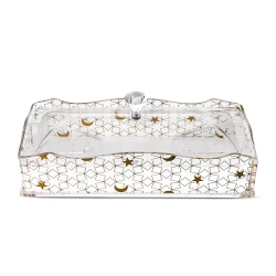 Al Hoora Decal Cutlery Box with Lid, Gold & Clear