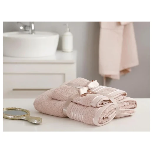 طقم مناشف حمام مخططة رومانسية, لون زهري, 50*85 + 70 150 سم, قطعتان من انجلش هوم طقم مناشف حمام مخططة رومانسية, لون زهري, 50*85 + 70 150 سم, قطعتان من انجلش هوم