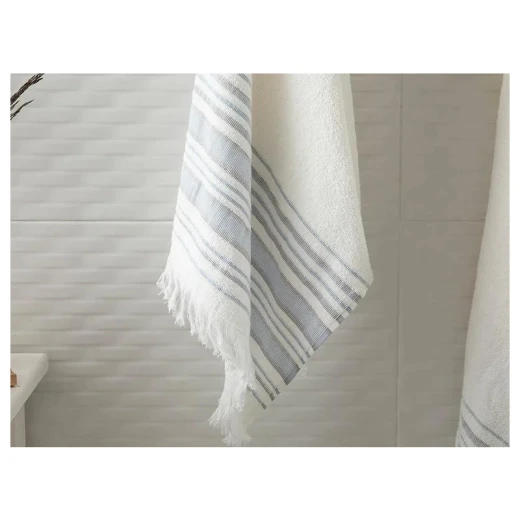 طقم مناشف حمام ريترو مخطط, لون بيج فاتح وازرق, 50*85 + 70 150 سم, قطعتان من انجلش هوم - انجلش هوم - Image 2