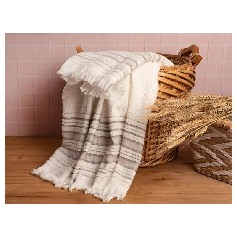 طقم مناشف حمام ريترو مخطط, لون بيج فاتح وبيج, 50*85 + 70 150 سم, قطعتان من انجلش هوم - انجلش هوم