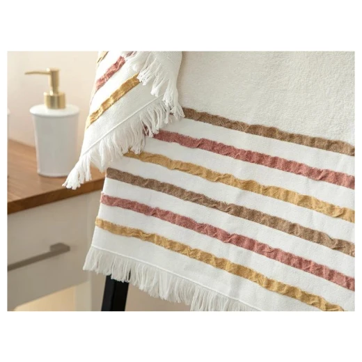 طقم مناشف حمام مخططة قطنية ريترو, لون احمر, 50*85 + 75*150 سم, قطعتان من انجلش هوم - انجلش هوم - Image 2