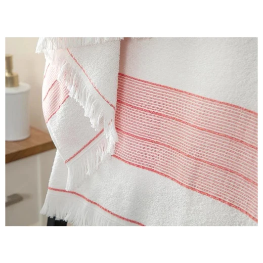 طقم مناشف حمام مخططة قطنية ريترو, لون زهري, 50*85 + 75*150 سم, قطعتان من انجلش هوم - انجلش هوم - Image 2