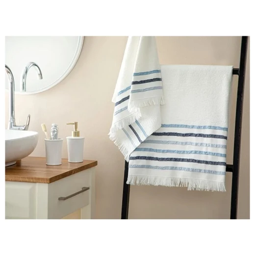 طقم مناشف حمام مخططة قطنية ريترو, لون ازرق, 50*85 + 75*150 سم, قطعتان من انجلش هوم طقم مناشف حمام مخططة قطنية ريترو, لون ازرق, 50*85 + 75*150 سم, قطعتان من انجلش هوم