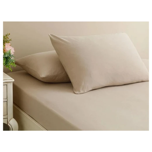 طقم شرشف سرير قطن مزدوج مطاطي مسطح, لون بيج, 160*200 سم من انجلش هوم طقم شرشف سرير قطن مزدوج مطاطي مسطح, لون بيج, 160*200 سم من انجلش هوم