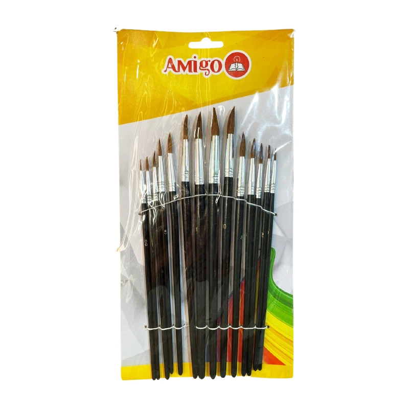 Amigo Artist Brushes, Beige Color, 14 Pieces - Amigo