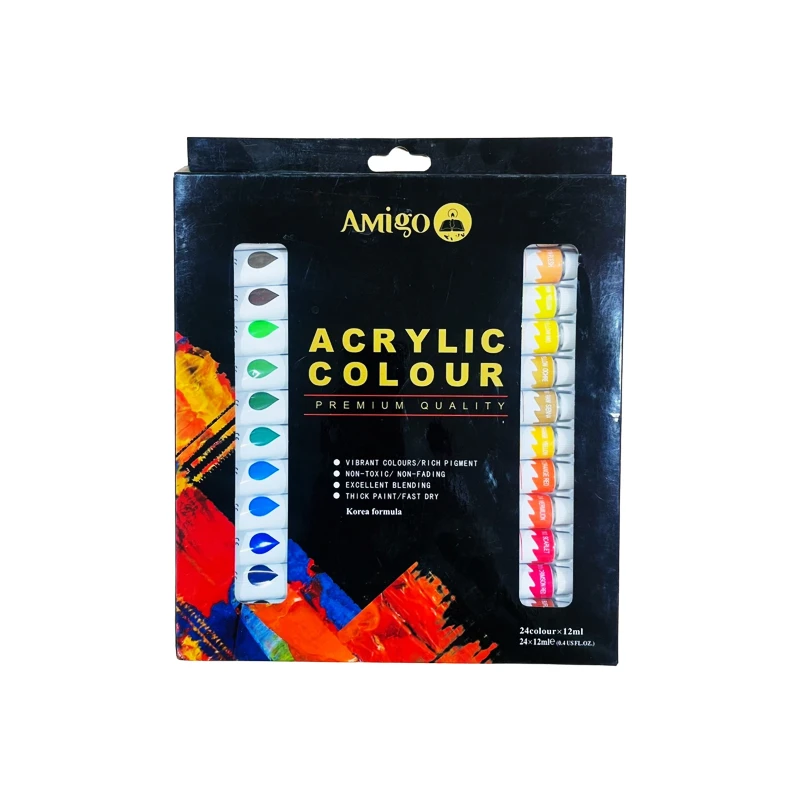 Amigo Acrylic Colors,12 ml, 24 Pieces - Amigo