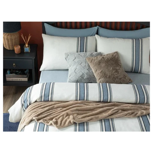 طقم غطاء لحاف كينج من خيوط طلاء الشانيل بخطوط رفيعة, لون بيج وازرق, 220 * 240 سم, 4 قطع من انجلش هوم - انجلش هوم - Image 3