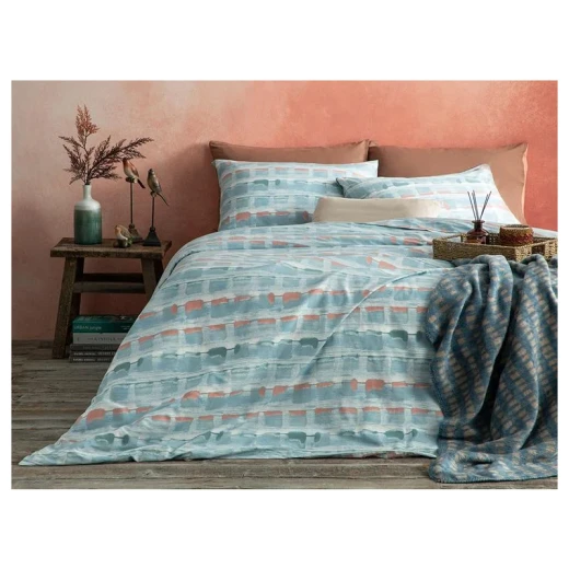 طقم غطاء لحاف قطني بتصميم مربعات, لون ازرق, 260 * 220 سم من انجلش هوم طقم غطاء لحاف قطني بتصميم مربعات, لون ازرق, 260 * 220 سم من انجلش هوم
