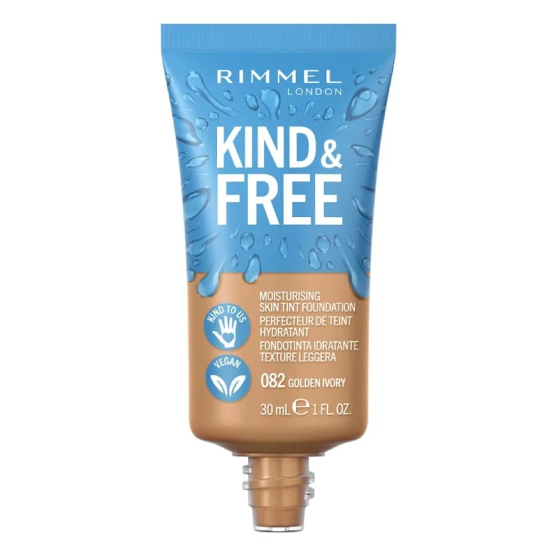 Rimmel London Kind & Free Rose Ivory Skin Tint Foundation 30ml Natural Glow Makeup for Hydrated Complexion - Rimmel London