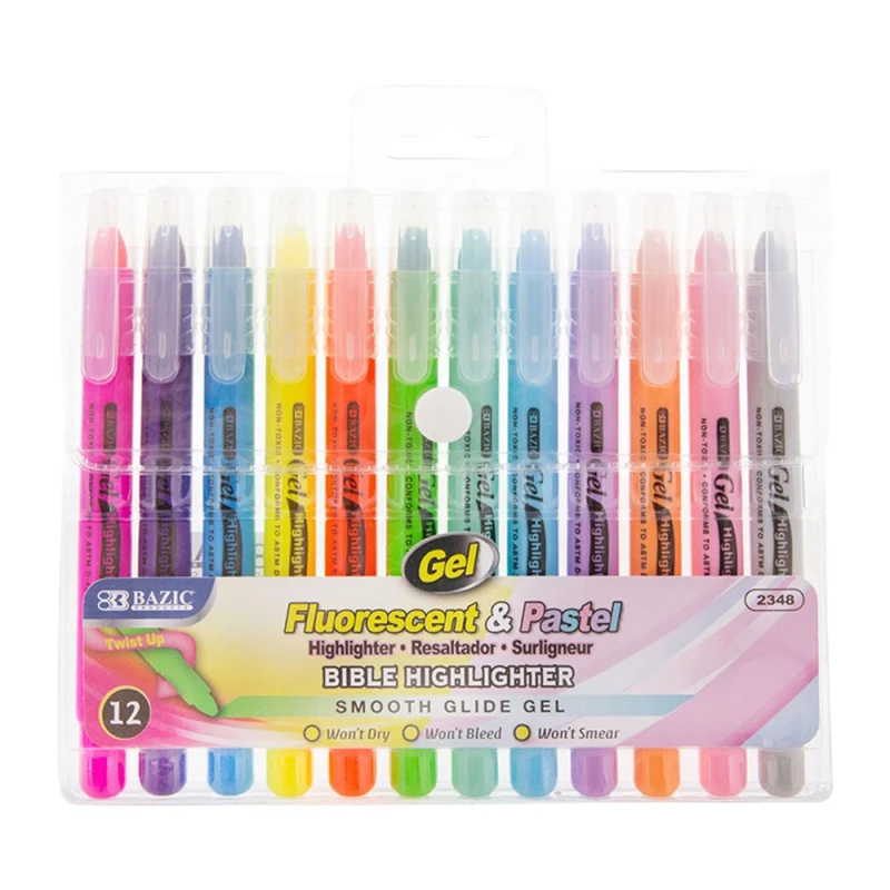 Bazic Gel Highlighter Pen , 12 Packs - Bazic