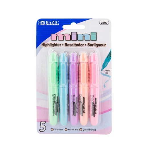 Bazic Mini Pastel Highlighter With Cap Clip, 5 Pieces - Bazic - Image 4
