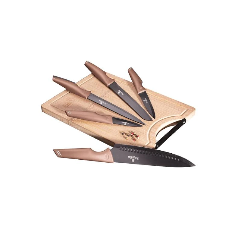 Berlinger Haus Knife & Cutting Board Set, Rose Gold Color,  6 Pieces - Berlinger Haus