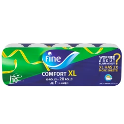 Fine Toilet Comfort XL Tissues, 350 Sheets, 2 Ply, 10 Rolls