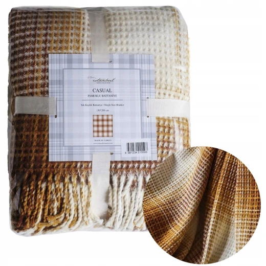 Iyigeceler Istanbul Casual Double Throw Blanket, Mustard, 200x220 Cm Iyigeceler Istanbul Casual Double Throw Blanket, Mustard, 200x220 Cm