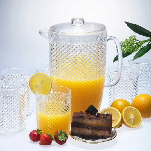 طقم 7 قطع إبريق أكريلك 2.37 لتر و 6 أكواب بتصميم ألماسي - فيغ - Image 3