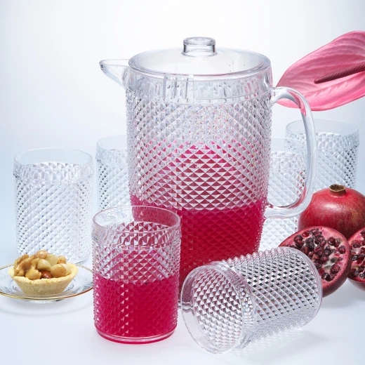 طقم 7 قطع إبريق أكريلك 2.37 لتر و 6 أكواب بتصميم ألماسي - فيغ - Image 2