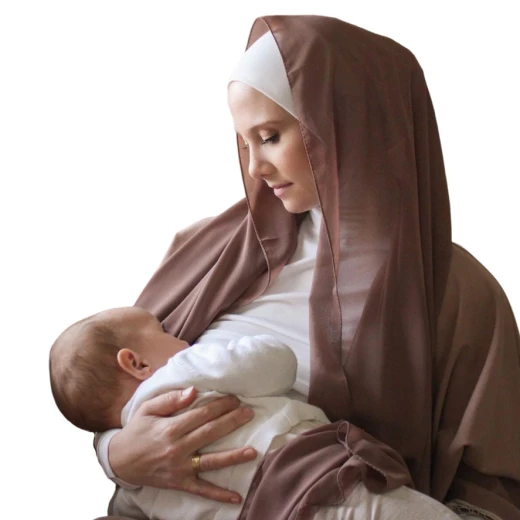 بودي نسائي للرضاعة بأكمام طويلة مع قنطة حجاب لون ايفوري, حجم متوسط من روق - روق - Image 7