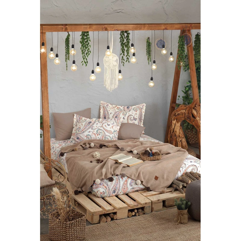 Iyigeceler Istanbul Boho Chic Double Throw Blanket Set, Cappuccino, 4 Pieces - Iyi Geceler