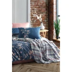 Iyigeceler Istanbul Wilbourn Double Throw Blanket & Duvet Cover Set , Dark Blue, 5 Pieces - Iyi Geceler