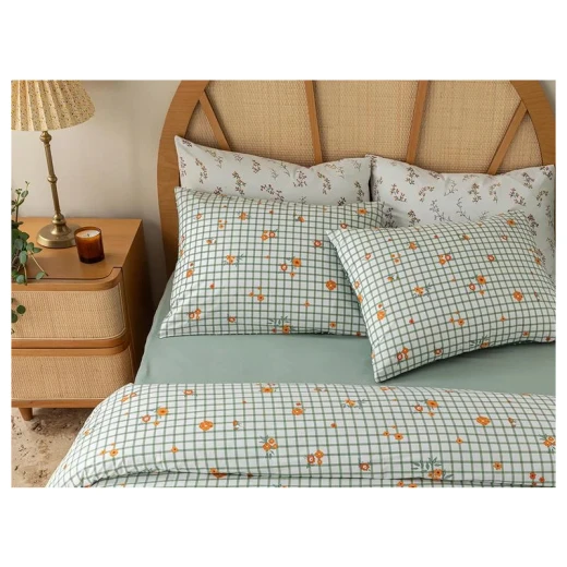 طقم غطاء لحاف قطن مجوز، أخضر، 200×220 سم, 4 قطع من انجلش هوم - انجلش هوم - Image 3