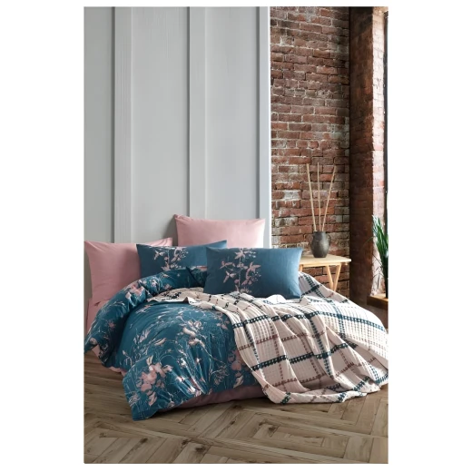Iyigeceler Istanbul Wilbourn Double Throw Blanket & Duvet Cover Set , Indigo, 5 Pieces Iyigeceler Istanbul Wilbourn Double Throw Blanket & Duvet Cover Set , Indigo, 5 Pieces